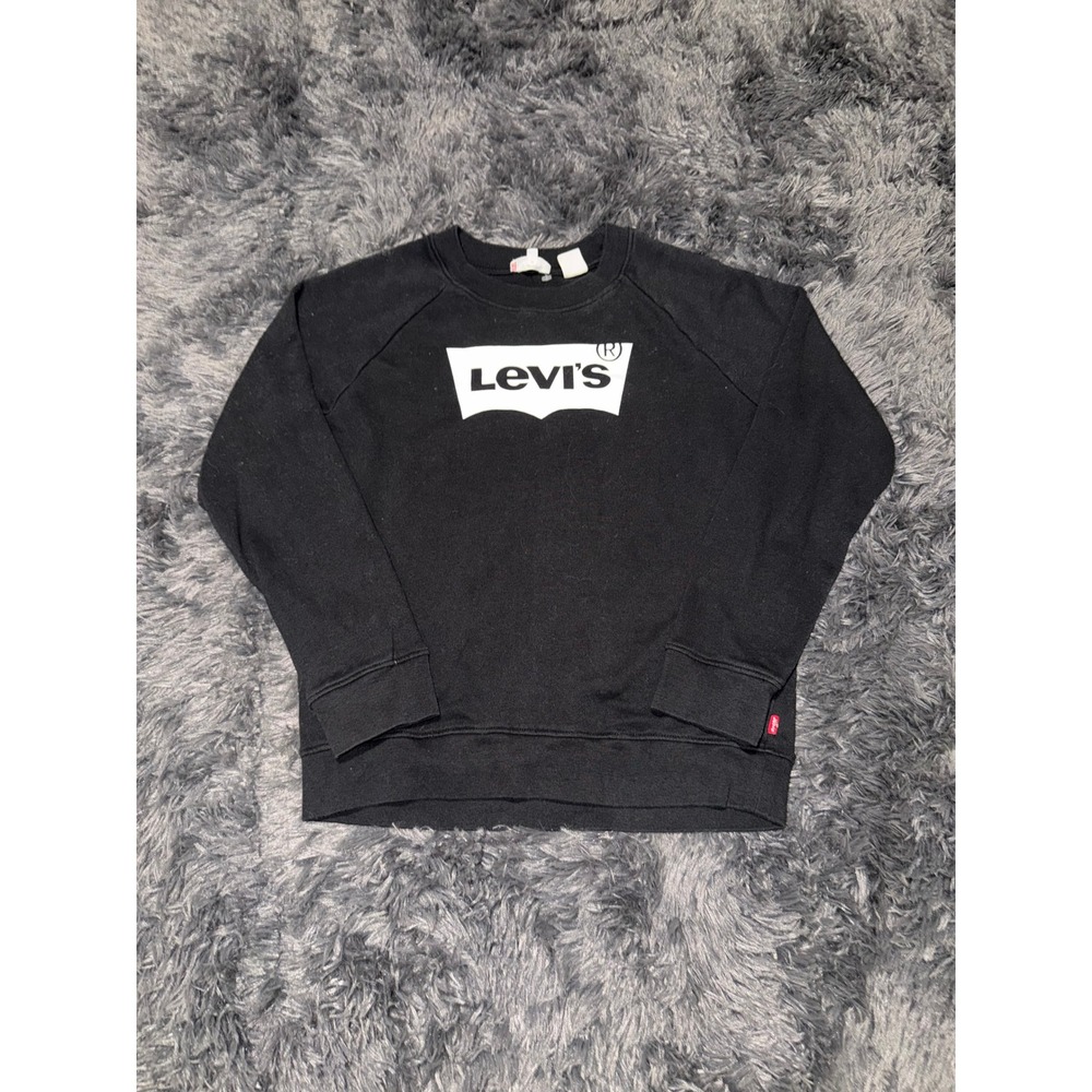 Levis Mens XS Black Batwing Logo Raglan Sleeve Crewneck Sweatshirt Pullover